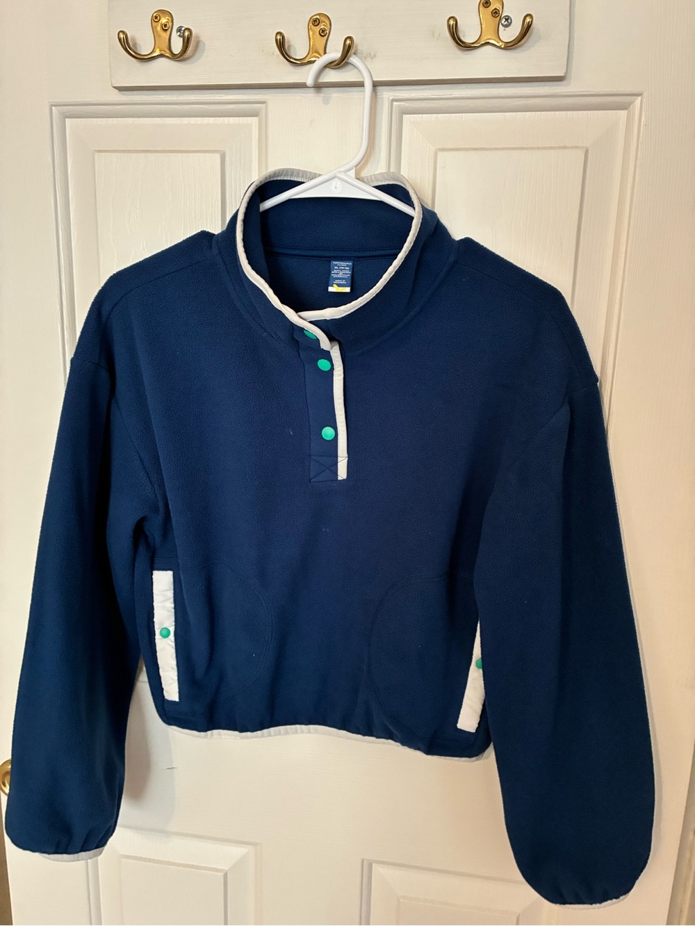 Girls Navy Blue Pullover Fleece with White Trim